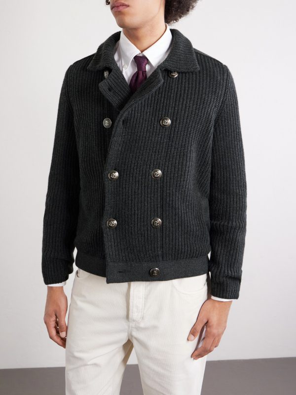 Double-Breasted Ribbed Cashmere Cardigan - FR Double-Breasted Ribbed Cashmere Cardigan - FR
