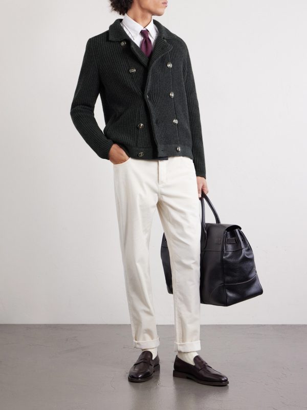 Double-Breasted Ribbed Cashmere Cardigan - OU Double-Breasted Ribbed Cashmere Cardigan - OU
