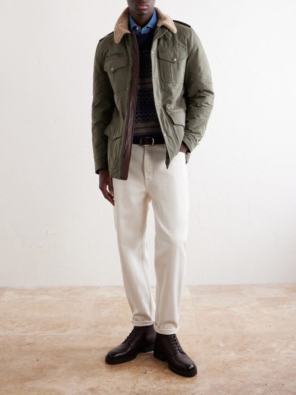Shearling-Trimmed Padded Canvas Jacket - OU Shearling-Trimmed Padded Canvas Jacket - OU