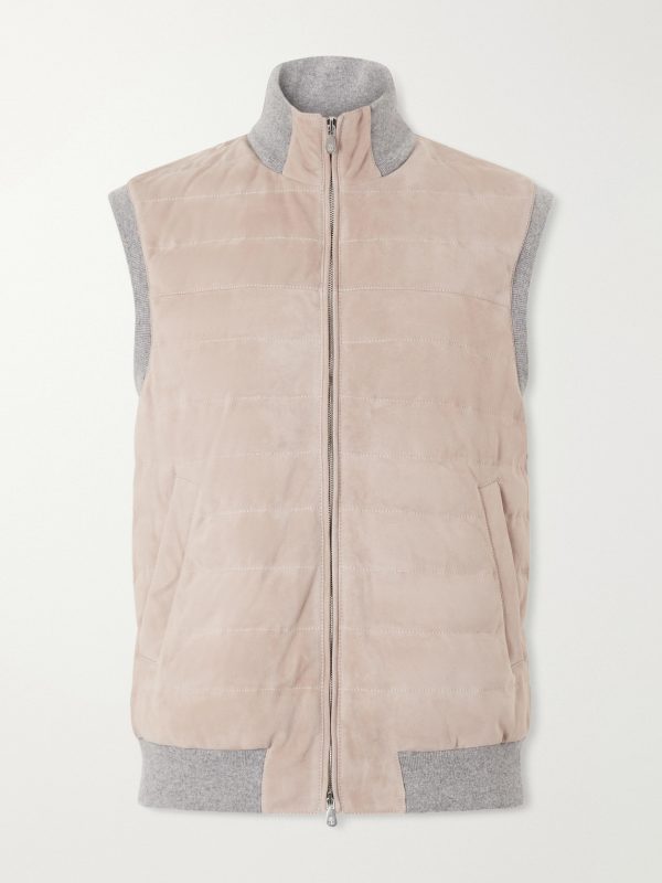 Padded Cashmere-Trimmed Quilted Suede Gilet Padded Cashmere-Trimmed Quilted Suede Gilet
