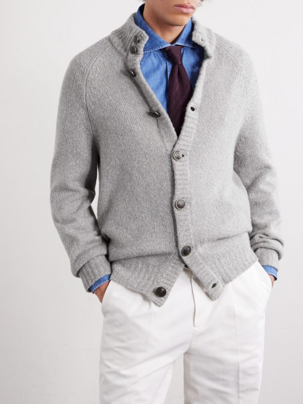 Virgin Wool, Silk and Cotton-Blend Cardigan - FR Virgin Wool, Silk and Cotton-Blend Cardigan - FR