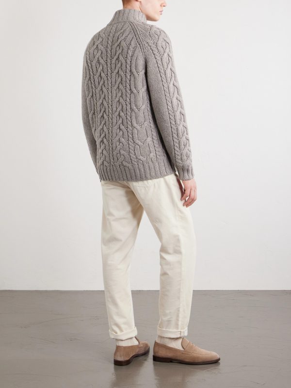 Cable-Knit Cashmere Zip-Up Sweater - BK Cable-Knit Cashmere Zip-Up Sweater - BK