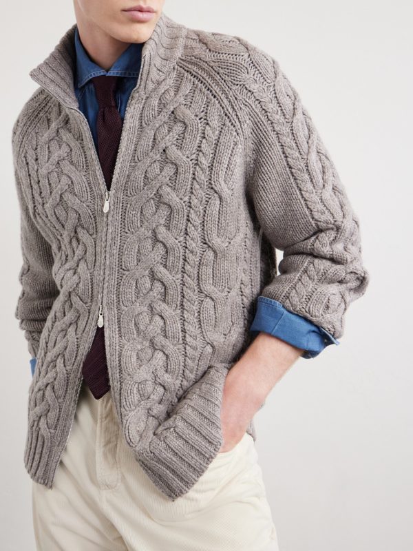 Cable-Knit Cashmere Zip-Up Sweater - CU Cable-Knit Cashmere Zip-Up Sweater - CU