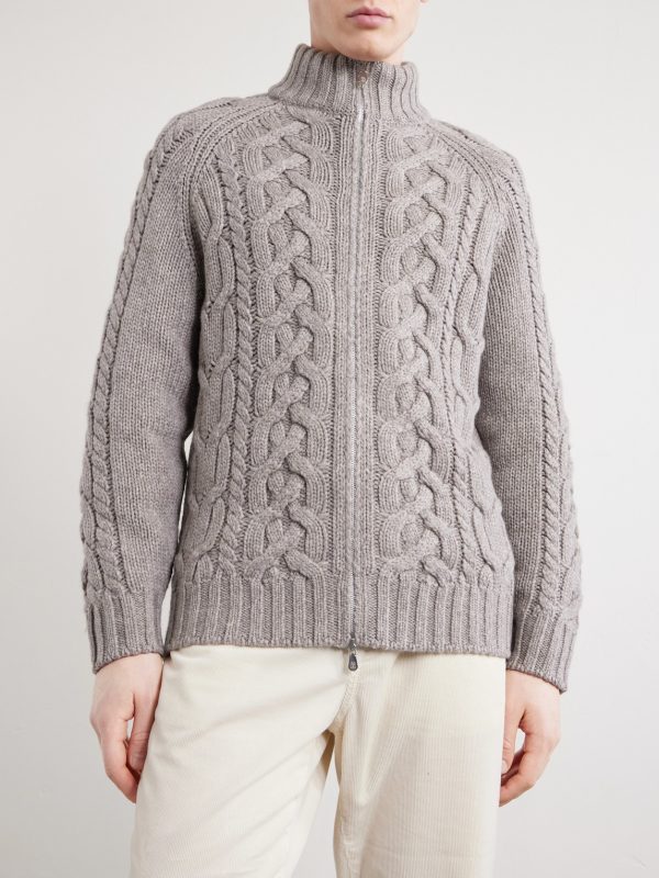 Cable-Knit Cashmere Zip-Up Sweater - FR Cable-Knit Cashmere Zip-Up Sweater - FR