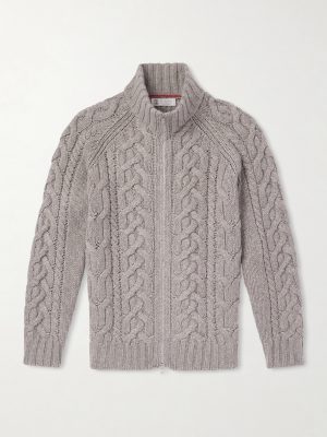 Cable-Knit Cashmere Zip-Up Sweater