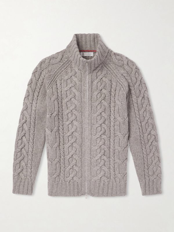 Cable-Knit Cashmere Zip-Up Sweater Cable-Knit Cashmere Zip-Up Sweater
