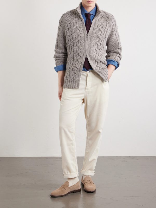 Cable-Knit Cashmere Zip-Up Sweater - OU Cable-Knit Cashmere Zip-Up Sweater - OU