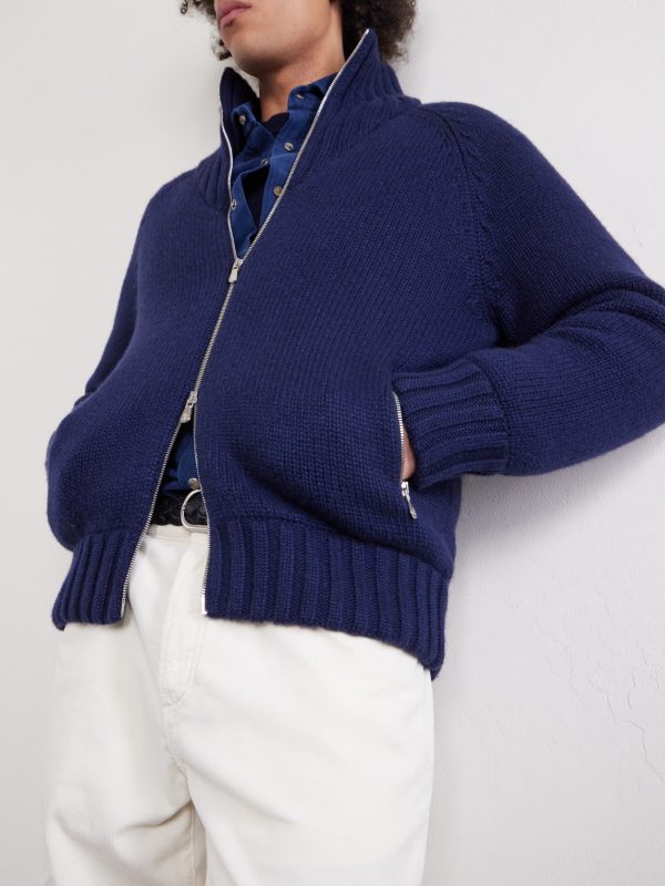 Cashmere Zip-Up Down Cardigan - CU