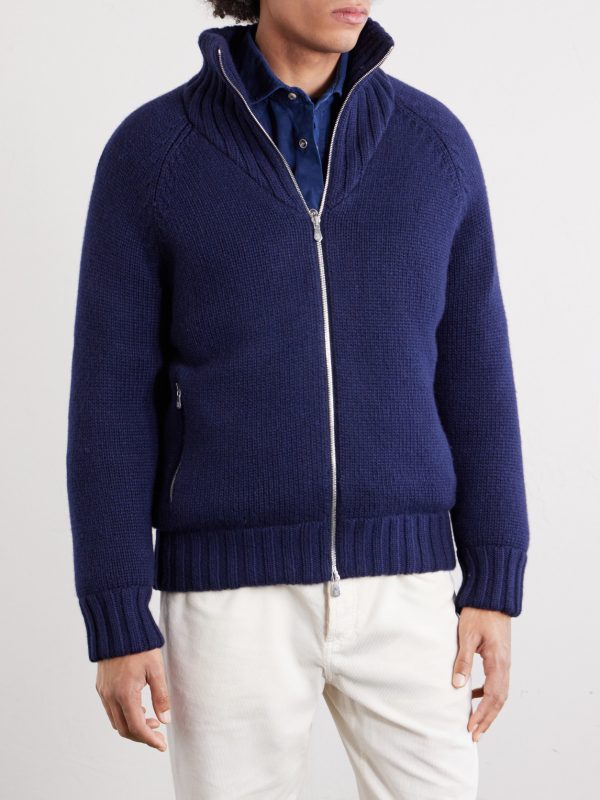 Cashmere Zip-Up Down Cardigan - FR