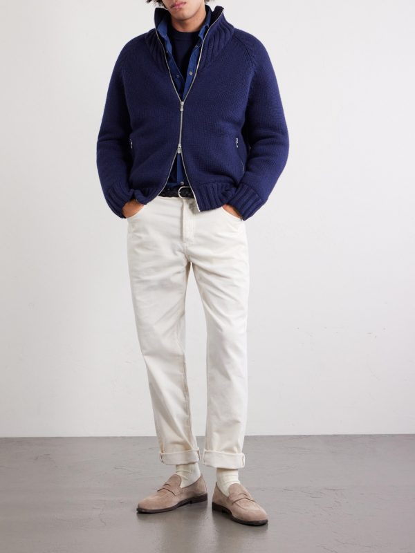 Cashmere Zip-Up Down Cardigan - OU