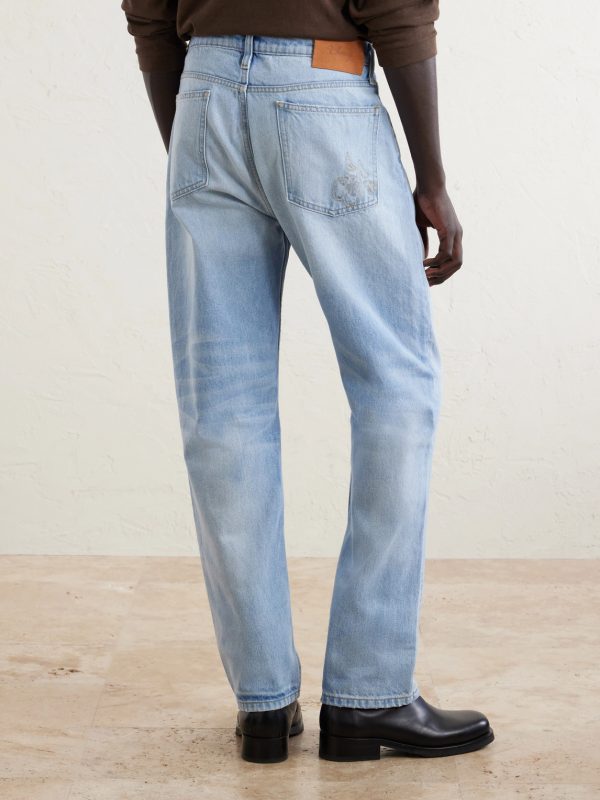 Straight-Leg Logo-Embroidered Distressed Jeans - BK Straight-Leg Logo-Embroidered Distressed Jeans - BK