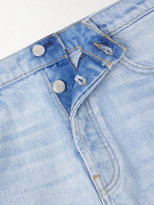 Straight-Leg Logo-Embroidered Distressed Jeans - E1 Straight-Leg Logo-Embroidered Distressed Jeans - E1