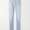 Straight-Leg Logo-Embroidered Distressed Jeans Straight-Leg Logo-Embroidered Distressed Jeans