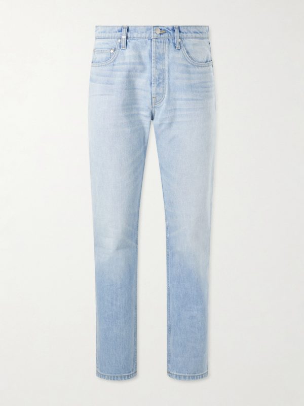 Straight-Leg Logo-Embroidered Distressed Jeans Straight-Leg Logo-Embroidered Distressed Jeans