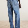 Wide-Leg Logo-Embroidered Distressed Jeans - BK Wide-Leg Logo-Embroidered Distressed Jeans - BK