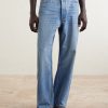 Wide-Leg Logo-Embroidered Distressed Jeans - FR Wide-Leg Logo-Embroidered Distressed Jeans - FR