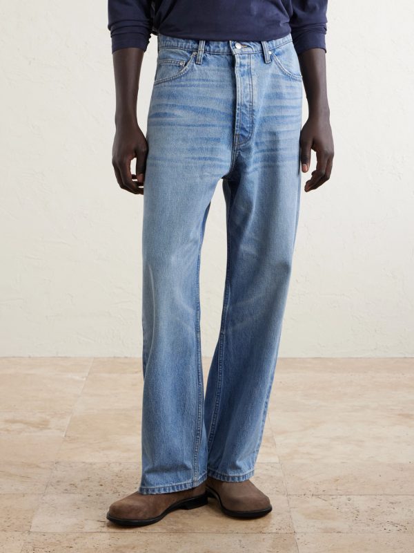 Wide-Leg Logo-Embroidered Distressed Jeans - FR Wide-Leg Logo-Embroidered Distressed Jeans - FR