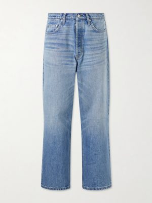 Wide-Leg Logo-Embroidered Distressed Jeans