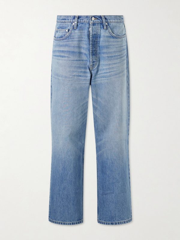 Wide-Leg Logo-Embroidered Distressed Jeans Wide-Leg Logo-Embroidered Distressed Jeans