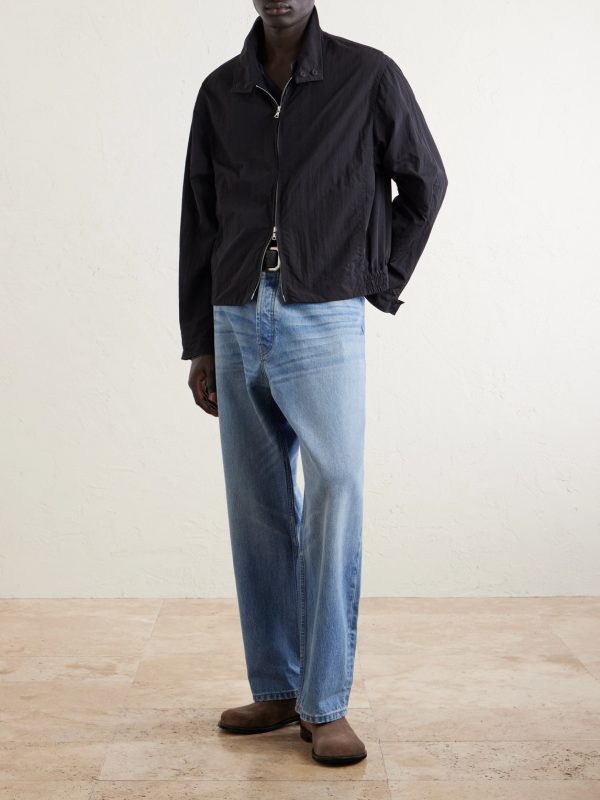 Wide-Leg Logo-Embroidered Distressed Jeans - OU Wide-Leg Logo-Embroidered Distressed Jeans - OU