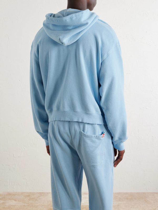Distressed Cotton-Fleece Zip-Up Hoodies - BK Distressed Cotton-Fleece Zip-Up Hoodies - BK