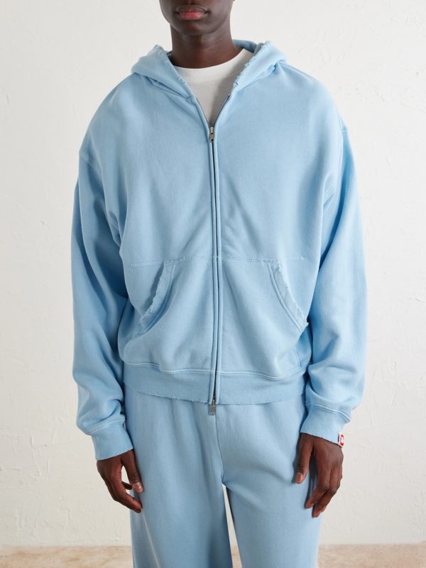 Distressed Cotton-Fleece Zip-Up Hoodies - FR Distressed Cotton-Fleece Zip-Up Hoodies - FR