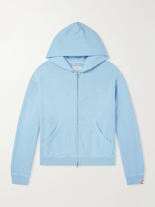 Distressed Cotton-Fleece Zip-Up Hoodies Distressed Cotton-Fleece Zip-Up Hoodies