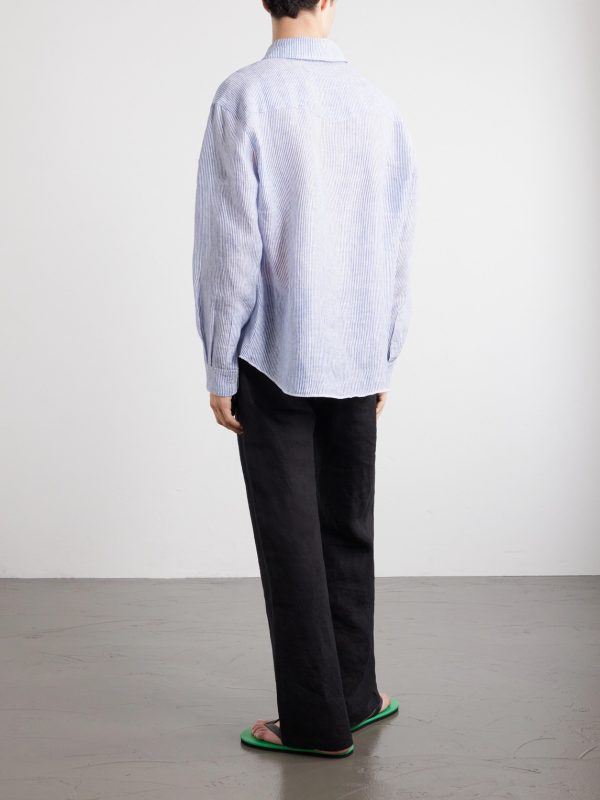 Striped Linen Western Shirt - BK Striped Linen Western Shirt - BK