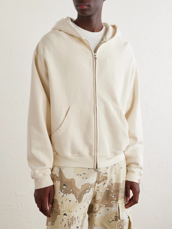 Distressed Cotton-Fleece Zip-Up Hoodies - FR Distressed Cotton-Fleece Zip-Up Hoodies - FR