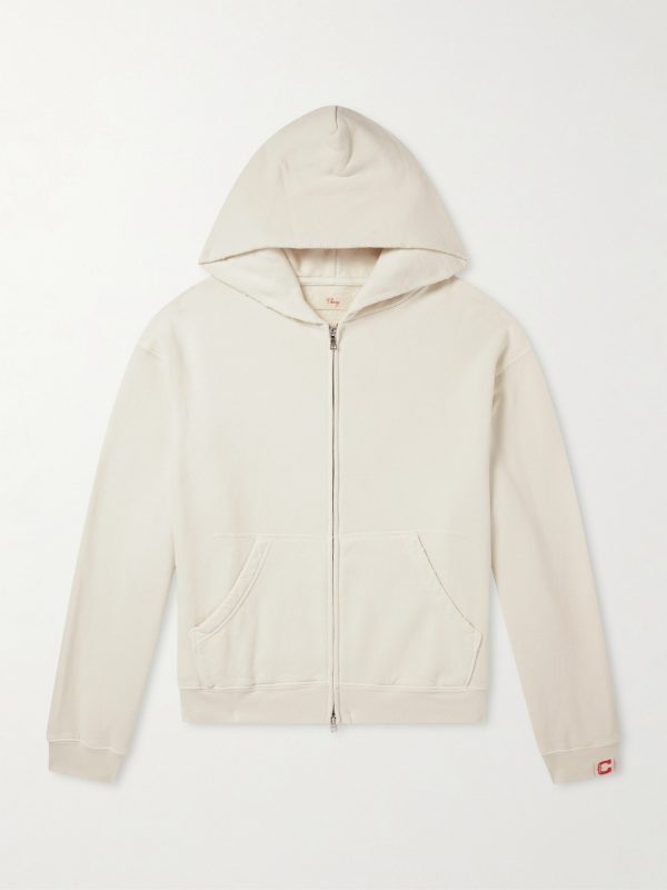Distressed Cotton-Fleece Zip-Up Hoodies Distressed Cotton-Fleece Zip-Up Hoodies