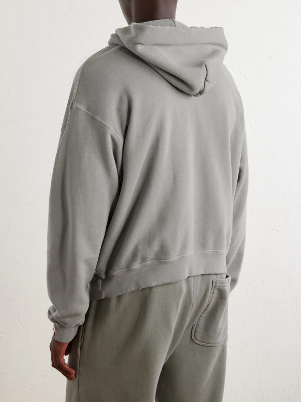Distressed Cotton-Fleece Zip-Up Hoodies - BK