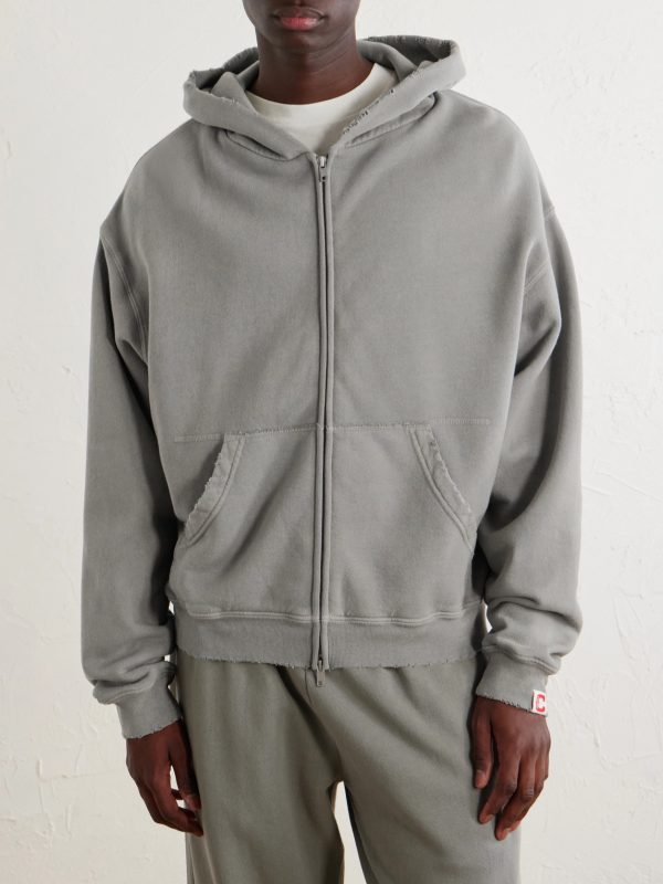 Distressed Cotton-Fleece Zip-Up Hoodies - FR