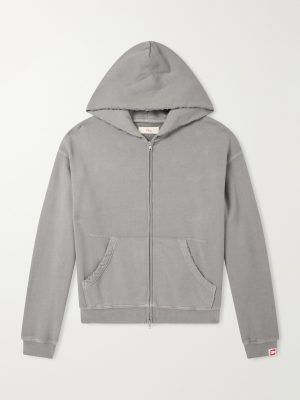 Distressed Cotton-Fleece Zip-Up Hoodies