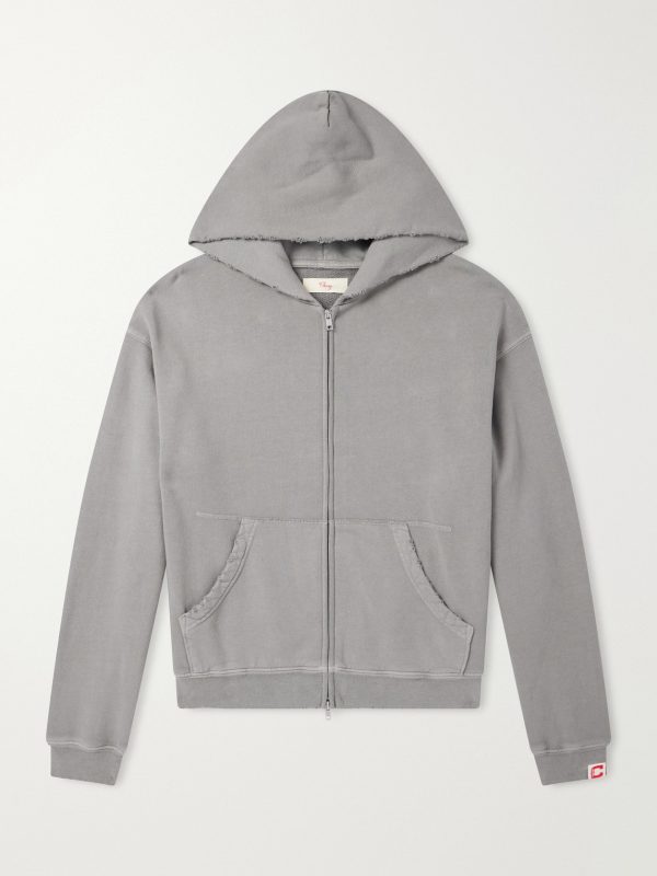 Distressed Cotton-Fleece Zip-Up Hoodies