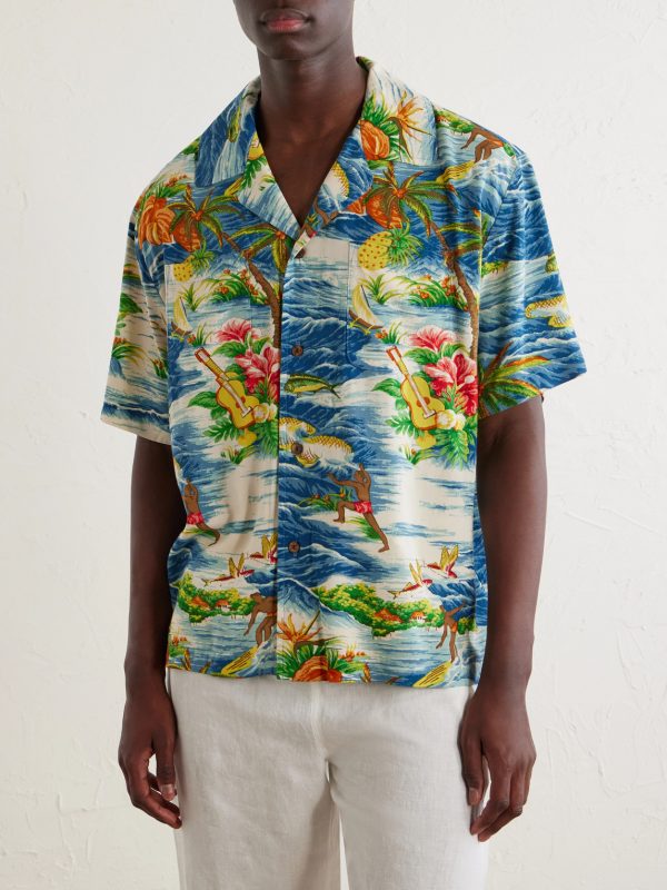 Camp-Collar Logo-Printed Poplin Shirt - FR Camp-Collar Logo-Printed Poplin Shirt - FR