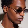 Rounded-Frame Metal Sunglasses - BK Rounded-Frame Metal Sunglasses - BK