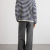 Eyelet Striped Open-Knit Cotton Sweater - BK