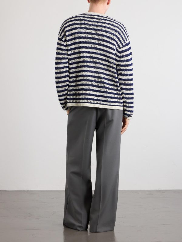 Eyelet Striped Open-Knit Cotton Sweater - BK