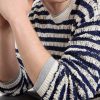 Eyelet Striped Open-Knit Cotton Sweater - CU
