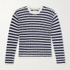 Eyelet Striped Open-Knit Cotton Sweater