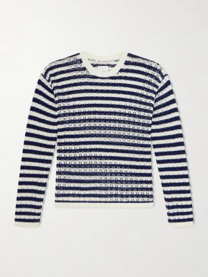 Eyelet Striped Open-Knit Cotton Sweater