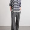 Eyelet Striped Open-Knit Cotton Sweater - OU