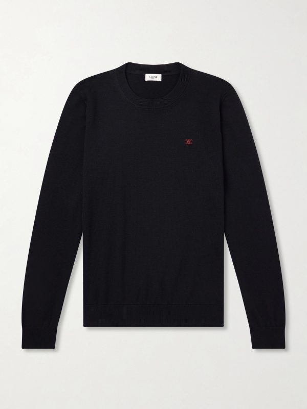 Triomphe-Embroidered Wool Sweater