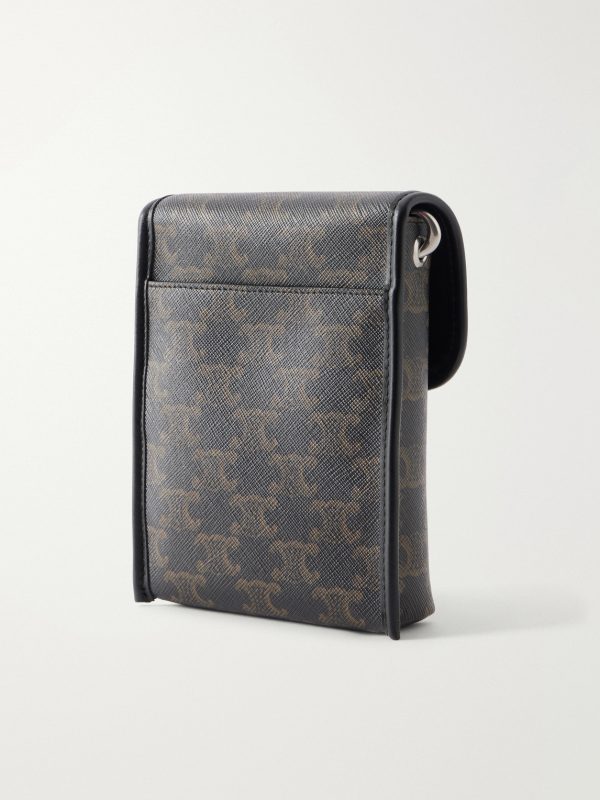 Triomphe-Embellished Leather-Trimmed Coated-Canvas Pouch - BK