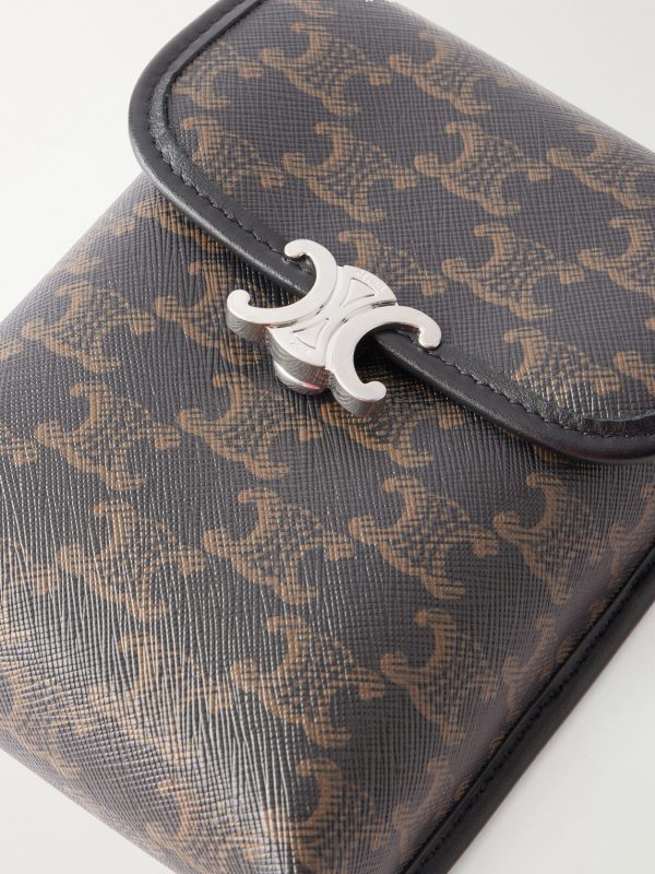 Triomphe-Embellished Leather-Trimmed Coated-Canvas Pouch - CU