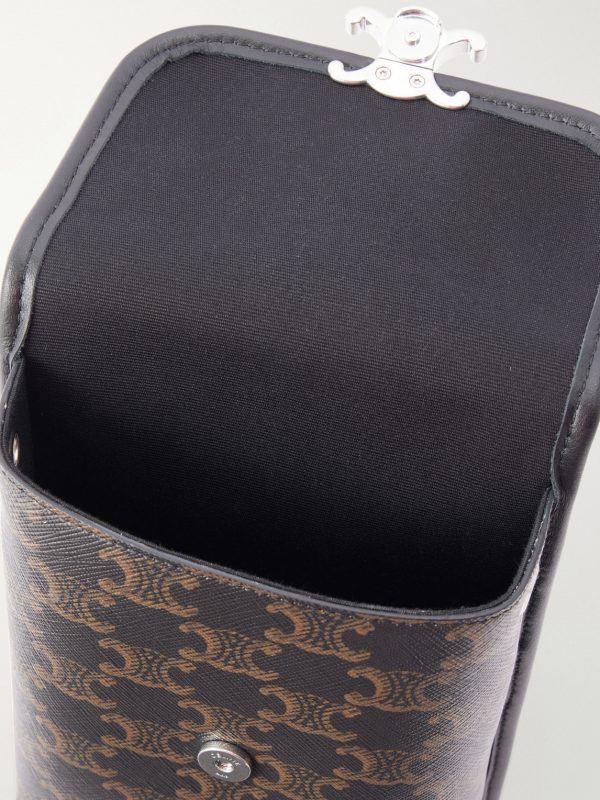 Triomphe-Embellished Leather-Trimmed Coated-Canvas Pouch - E1