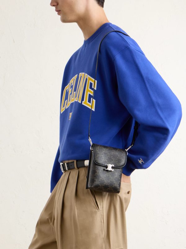 Triomphe-Embellished Leather-Trimmed Coated-Canvas Pouch - E2