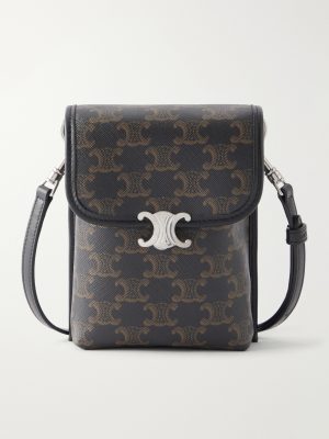 Triomphe-Embellished Leather-Trimmed Coated-Canvas Pouch