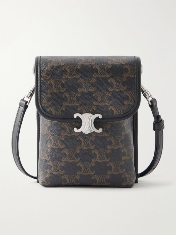 Triomphe-Embellished Leather-Trimmed Coated-Canvas Pouch
