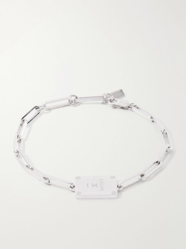Tag Logo-Embossed Silver-Tone Bracelet Tag Logo-Embossed Silver-Tone Bracelet